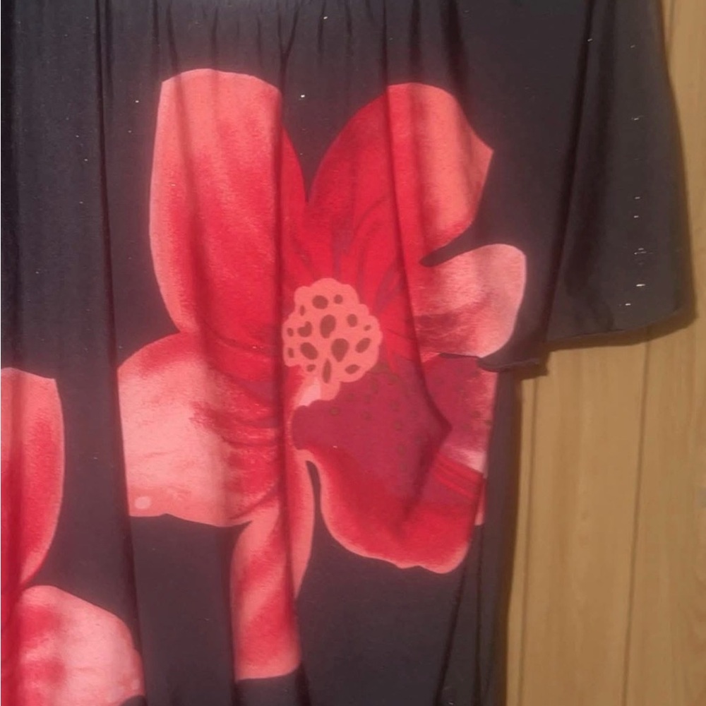Cato Black Top with Red Floral Design